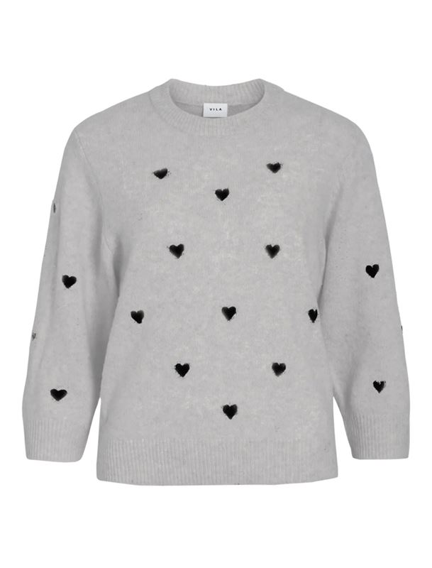 Tröjor/Koftor - Viheart heart knit – Light grey mela/Black heart