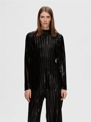 Blusar/Skjortor - Slfnaline high neck plisse top – Black