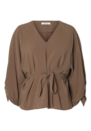 Toppar - SLWMary ¾ Belted Top – Chocolate Chip Toppar - SLWMary ¾ Belted Top – Chocolate Chip