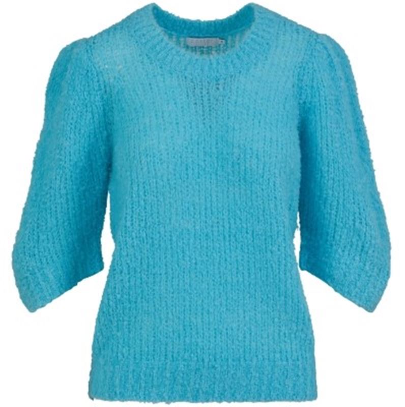Tröjor/Koftor - Knit with puff sleeves in boucle – Aqua blue