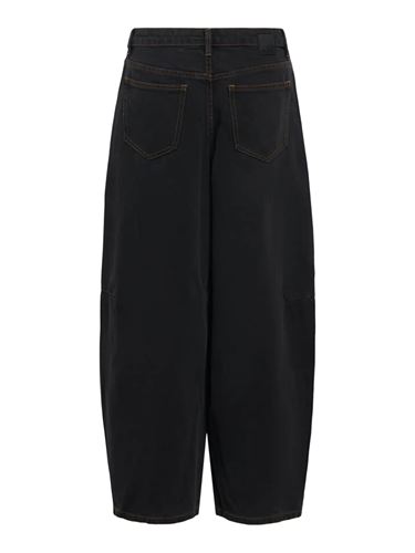 Byxor - Objmoji Elsa super barell jeans – Black denim/Brown stitch