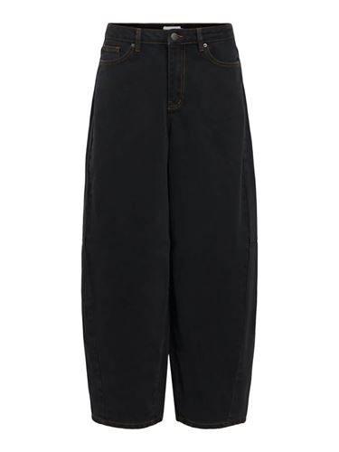 Byxor - Objmoji Elsa super barell jeans – Black denim/Brown stitch