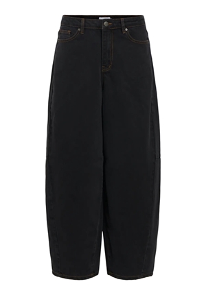 Byxor - Objmoji Elsa super barell jeans – Black denim/Brown stitch