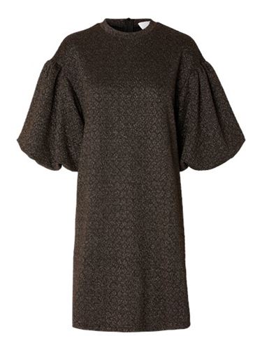 Klänningar - Slfagnethe o-neck short jaquard dress – Black/Copper
