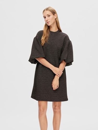 Klänningar - Slfagnethe o-neck short jaquard dress – Black/Copper