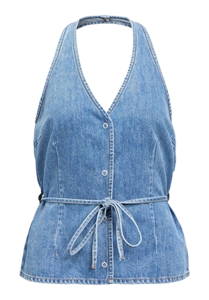 Toppar - Objfulla S/L Re Denim Top - Medium Blue Denim
