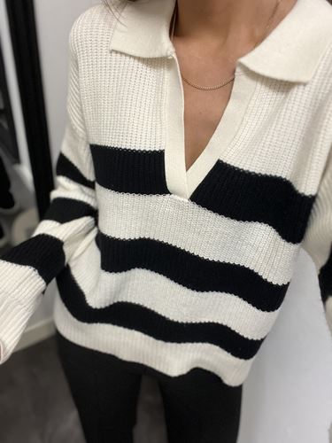 Tröjor/Koftor - Objhella knit pullover – cloud dancer/black