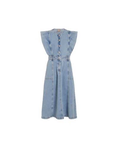 Klänningar - Vimari midi calf denim dress – Light blue denim