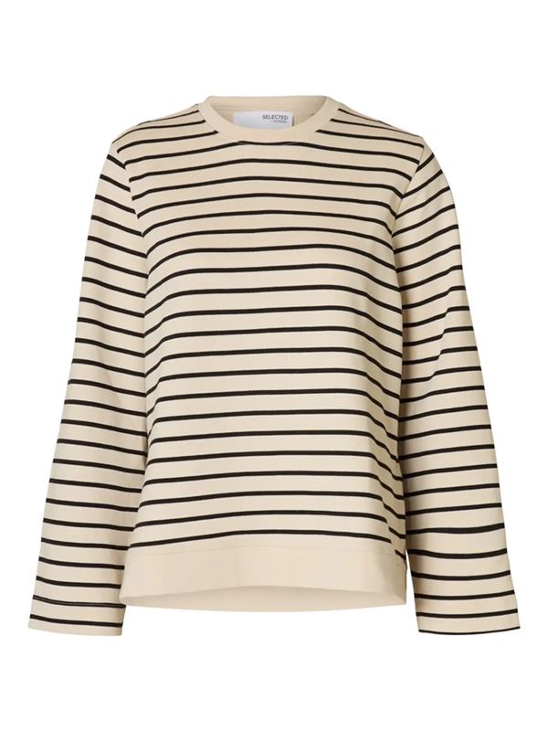 Tröjor - Slfelise o-neck wide striped sweat  – Black/birch