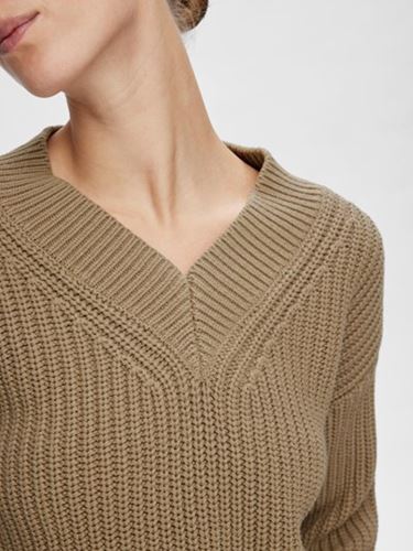 Tröjor/Koftor - Slfselma knit v-neck – greige