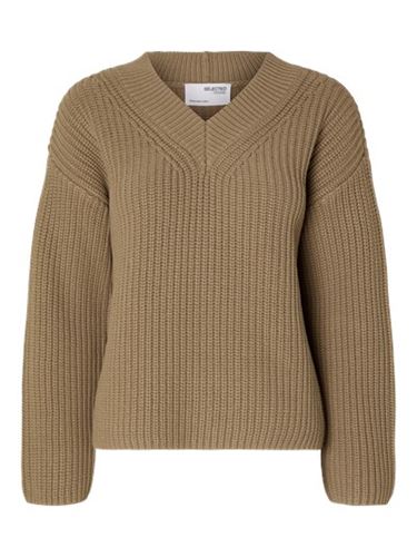 Tröjor/Koftor - Slfselma knit v-neck – greige