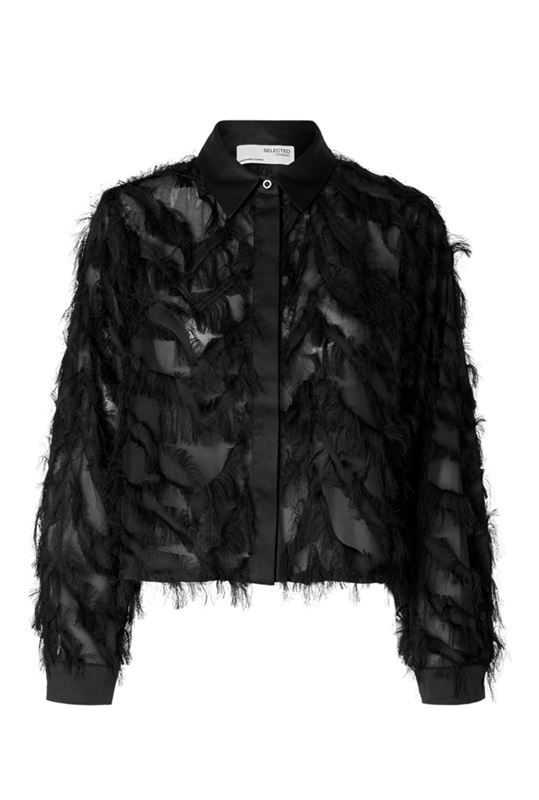 Blusar/skjortot - Slfmyline Fluffy Cropped Shirt – Black
