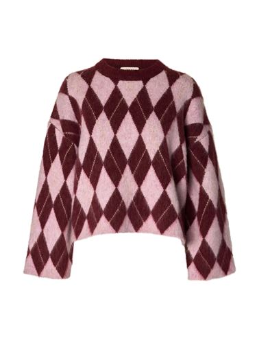 Tröjor/Koftor - Slwlulu brushed argyle knit o-neck – Tawny port/windsome