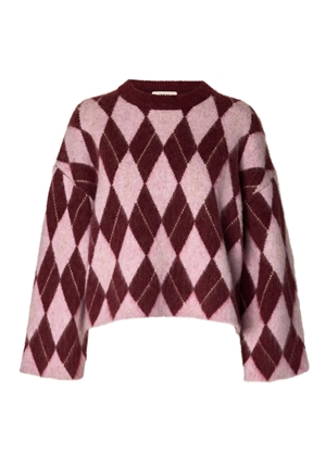 Tröjor/Koftor - Slwlulu brushed argyle knit o-neck – Tawny port/windsome Tröjor/Koftor - Slwlulu brushed argyle knit o-neck – Tawny port/windsome