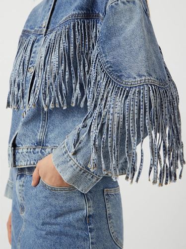 Kavajer/Ytterplagg - Yasaiko denim fringe jacket – Medium blue denim