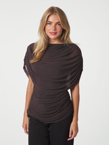 Toppar - Cottuna Drapy Mesh Top – Brown