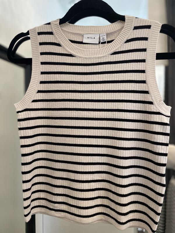 Toppar - Vizicha o-neck striped knit top – birch/black