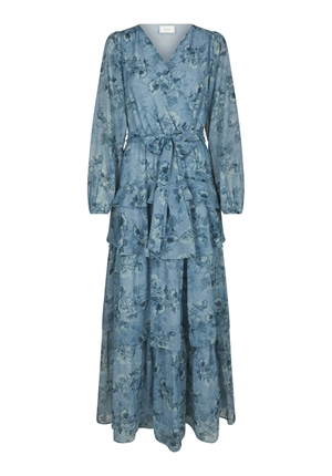 Klänningar - Denila Crepe Print Dress – Dusty blue