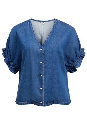 Toppar - Objframe 2/4 V-neck Top – Medium Blue Denim Toppar - Objframe 2/4 V-neck Top – Medium Blue Denim