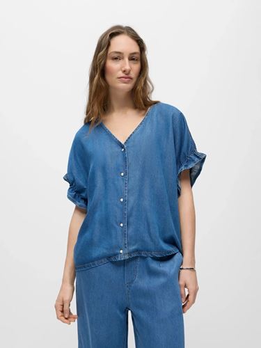 Toppar - Objframe 2/4 V-neck Top – Medium Blue Denim