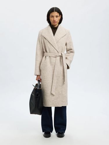 Kavajer/Ytterplagg - SLFrosa Boucle Wool Blend Coat – Sandshell/Melange