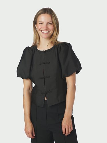 Blusar/Skjortor - Anela Mandarin Dull Satin Blouse – Black