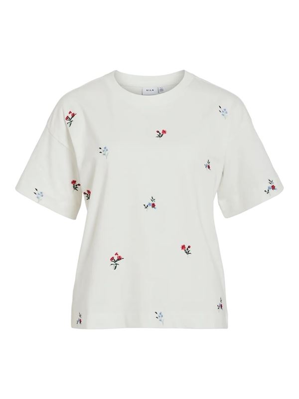 Toppar - Vimonie Flower O-neck – Snow White/Emb Color
